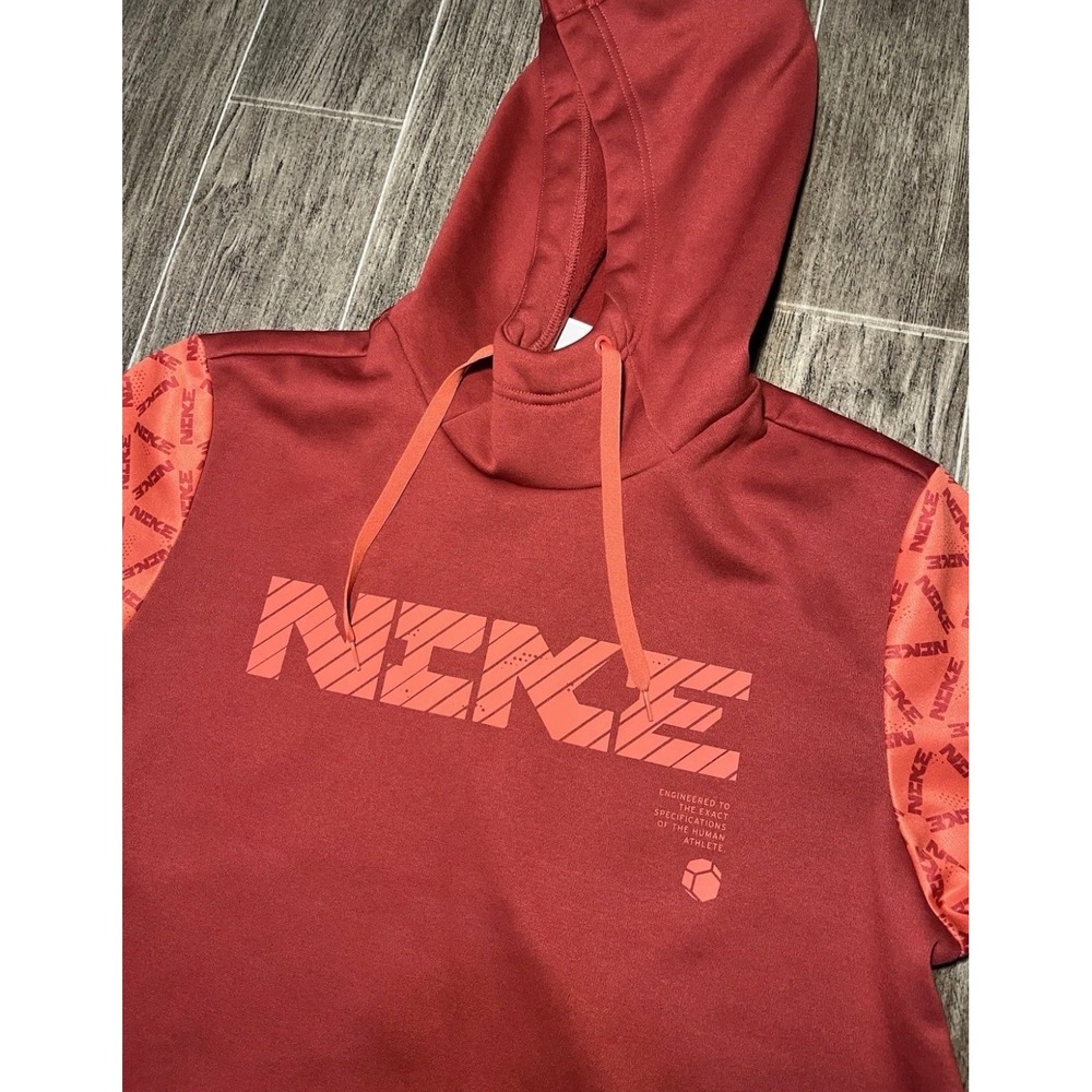 Nike Hoodie Mens Medium Red Orange Therma-FIT Graphic Pullover - Picture 3 of 8